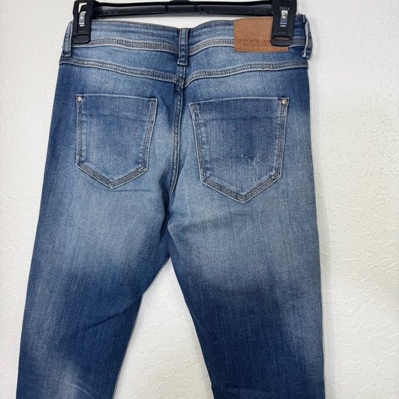Zara Basic z1975 size 2 distressed denim skinny ripped casual Blue Jeans - Picture 4 of 8
